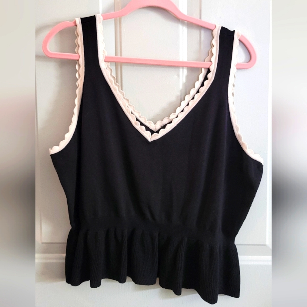 Express Black Knit Peplum Tank White Trim